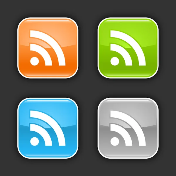 Färgade blank rundade fyrkantiga knappar med RSS-skylt med skugga på grå. 10 eps — Stock vektor