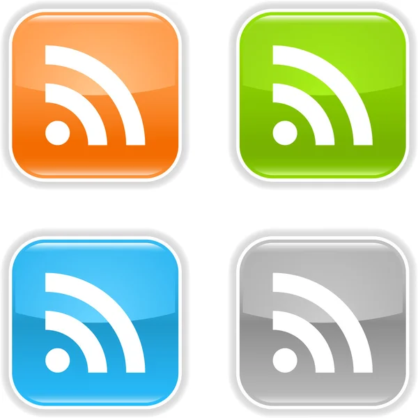 Rss フィードのシンボルと色インターネットの web ボタン。灰色の反射と正方形を丸められます。白の背景 — ストックベクタ