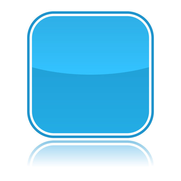 Blue glassy blank web button with reflection on white