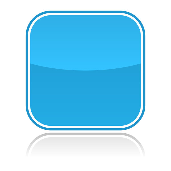 Blue glassy blank web button with reflection on white