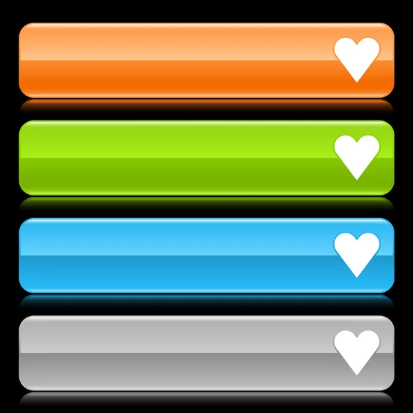 Färgade blanka rundad rektangel web bar med hjärtat tecken med färg reflektion på svart — Stock vektor