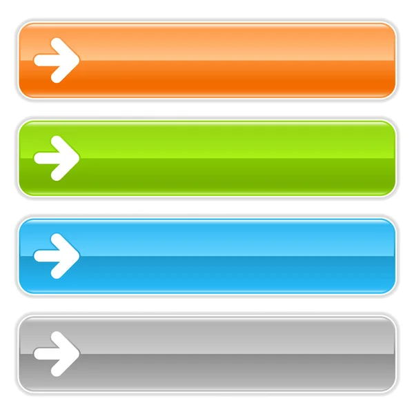 Freccia segno web 2.0 pannello di navigazione. Bottoni internet lucidi colorati con ombra su sfondo bianco — Vettoriale Stock