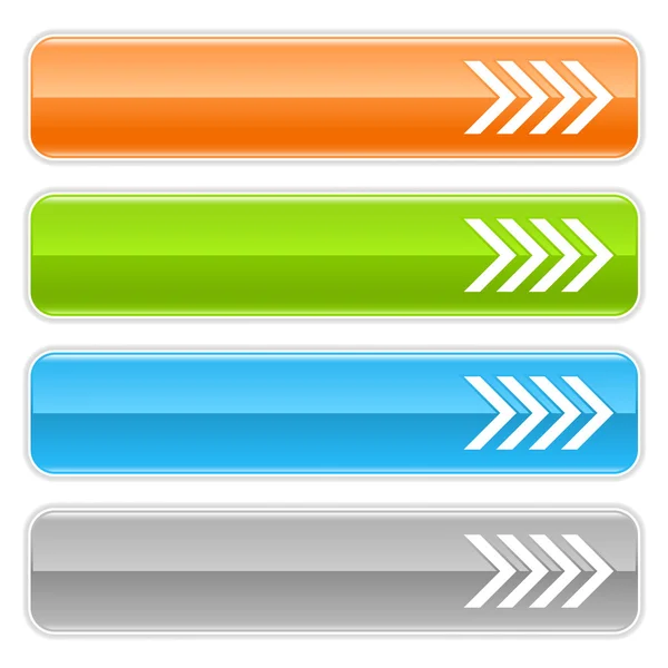 4 panel de navegación web 2.0 con signo de flecha. Botones de internet brillantes de color con sombra sobre fondo blanco — Vector de stock