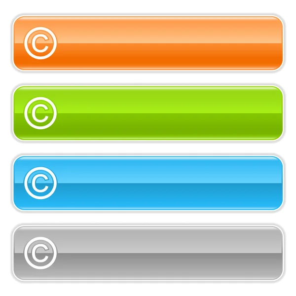 Znak praw autorskich panel nawigacyjny sieci web 2.0. kolorowe przyciski internet błyszczący cień na białym tle — Wektor stockowy