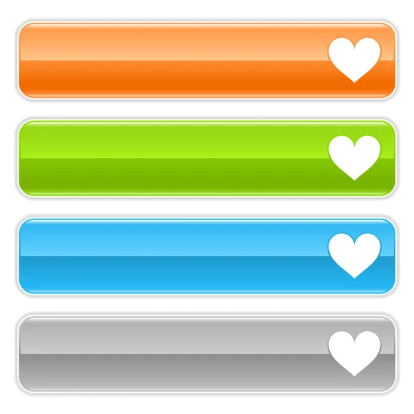 Herzzeichen Web 2.0 Navigationsleiste. farbig glänzende Internet-Tasten mit Schatten auf weißem Hintergrund — Stockvektor