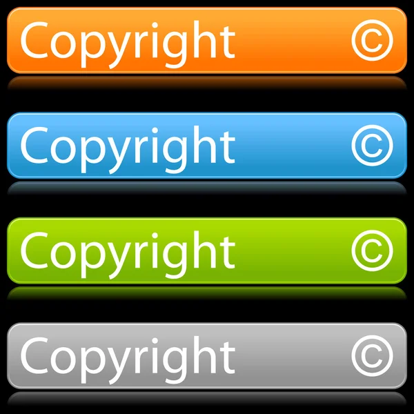 Botones redondeados de color mate con copyright sobre negro — Vector de stock