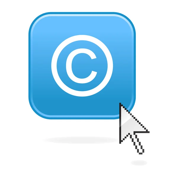 Boutons bleu mat avec symbole de copyright et curseur sur blanc — Image vectorielle