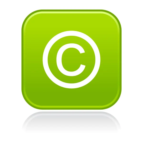 Bouton carré rond vert mat avec symbole de copyright et ombre portée sur blanc — Image vectorielle