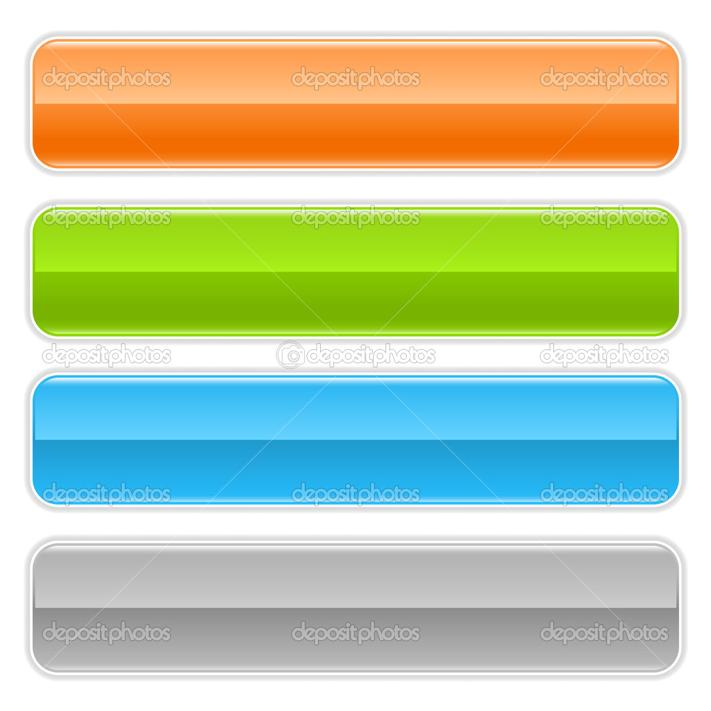 Colored glossy blank long web button panel with shadow on white