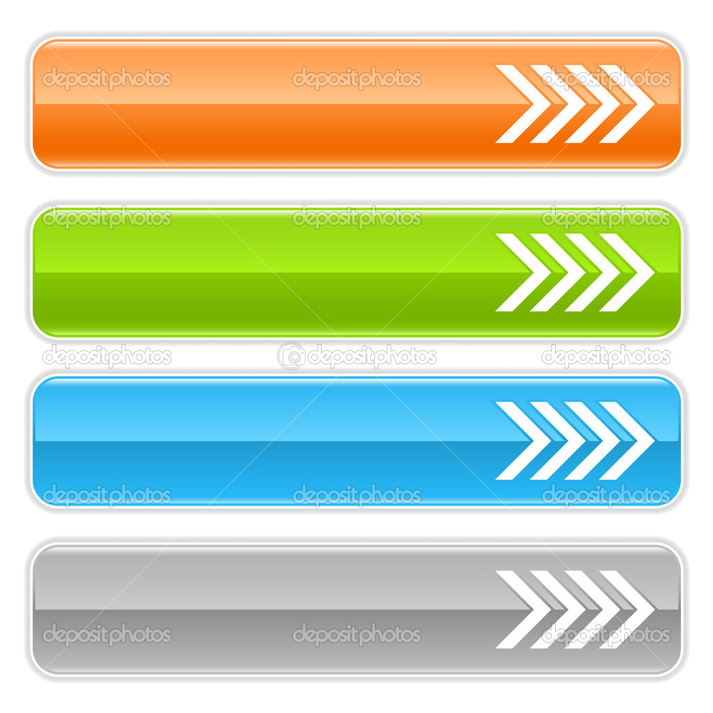 4 web 2.0 navigation panel with arrow sign. Colored glossy internet buttons with shadow on white background