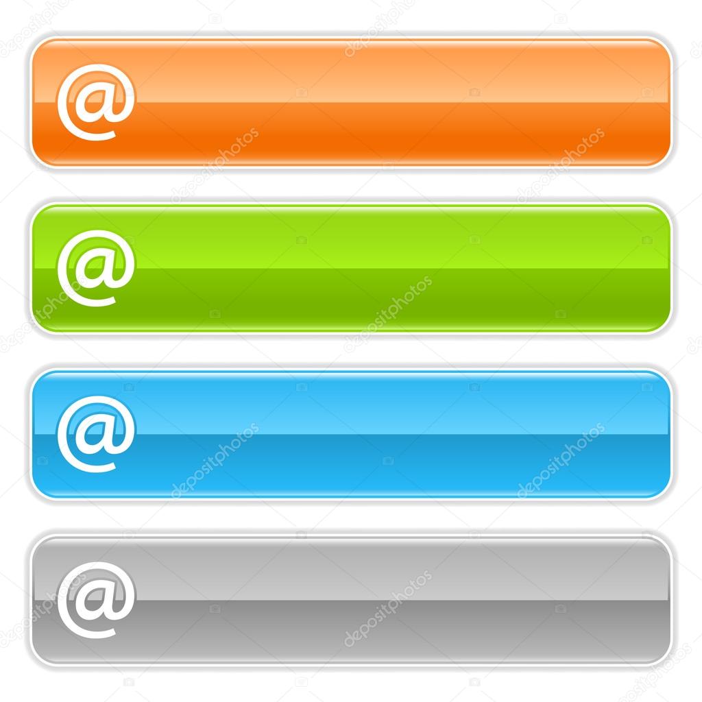 At sign web 2.0 navigation panel. Colored glossy internet buttons with shadow on white background