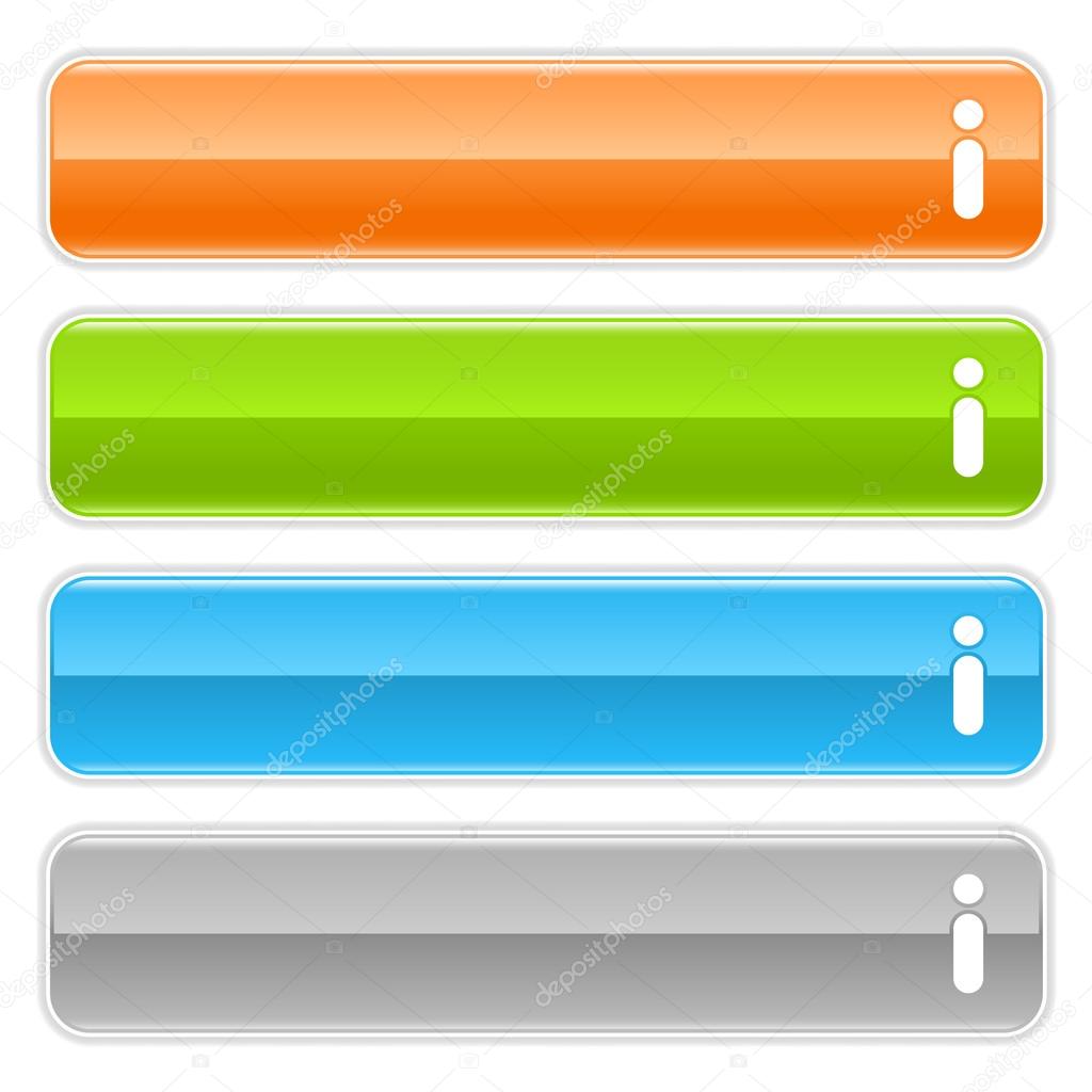 Information sign web 2.0 navigation panel. Colored glossy internet buttons with shadow on white background