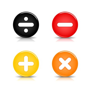 Colored web 2.0 button with math symbols. Round shapes with reflection and shadow on white background. 10 eps