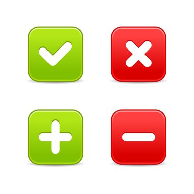 4 web 2.0 buttons of validation icons. Colored smooth shapes with shadow on white. clipart