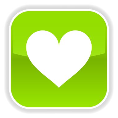 Beyaz kalp sembolü ile yeşil parlak düğme