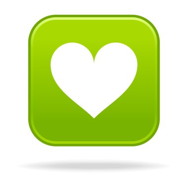 Beyaz kalp simgesi ve gri yansıma yeşil yuvarlak köşeli kareler düğmeleriyle keçeleşmiş