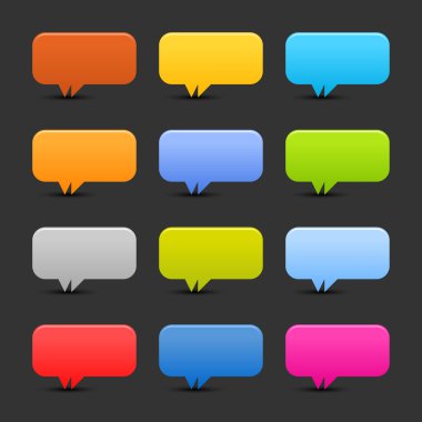 12 konuşma balonu web 2.0 düğmeleri siyah arka plan yansıması ile renkli.