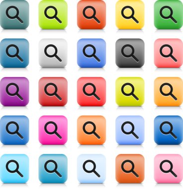 taş siyah arama işaretle düğmesi web. 25 varyasyon kare simgesi ile gölge ve yansıma beyaz arka plan üzerinde yuvarlanır. Bu vektör tel örgü tekniğiyle oluşturulan ve kaydedilen dosya 8 eps