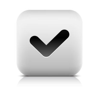 Stone web 2.0 button check mark sign. White rounded square shape icon with black shadow and gray reflection on white background. This vector illustration created and saved in 8 eps clipart