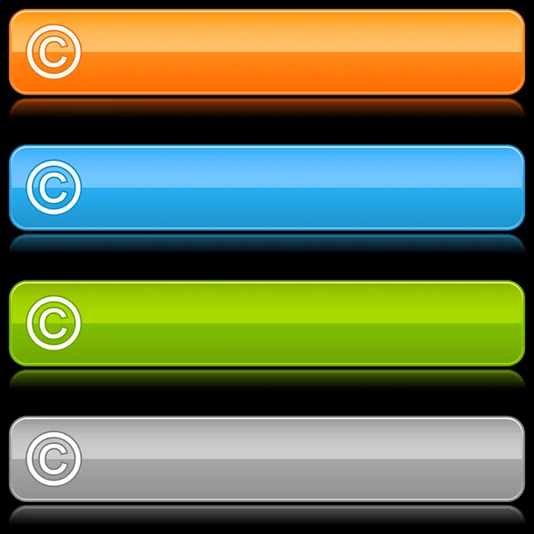 Cor brilhante arredondado retângulo barra web com sinal de direitos autorais com reflexão de cor sobre fundo preto — Vetor de Stock