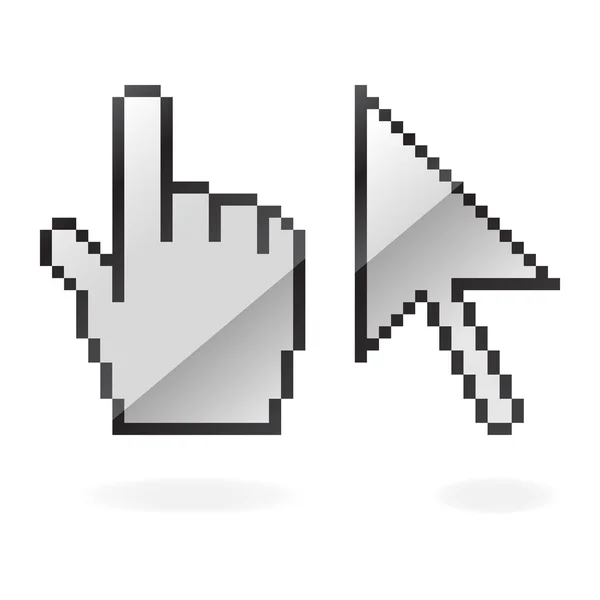 Gray glossy cursor and hand with shadow on white — 스톡 벡터