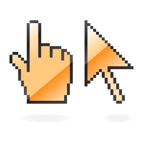 Orange glossy cursor and hand with shadow on white — 스톡 벡터