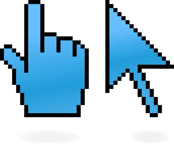 Blue matted cursor and hand with shadow on white — 스톡 벡터