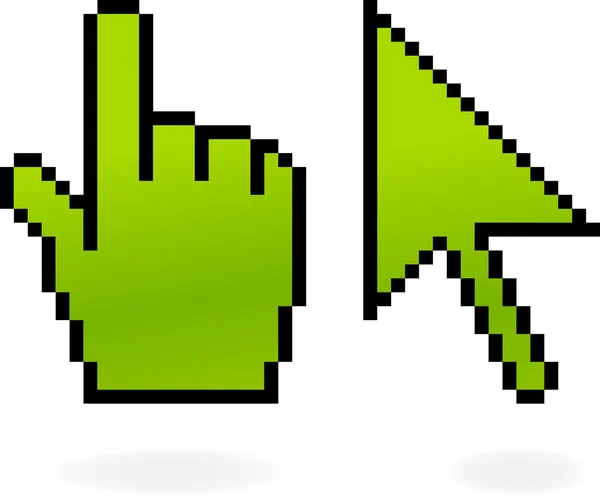 Green matted cursor and hand with shadow on white — 스톡 벡터