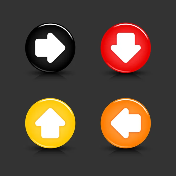 Цветная кнопка паутины 2.0 со стрелкой. Круглые формы с серым отражением и черной тенью на сером. 10 eps — стоковый вектор