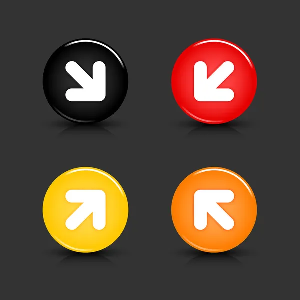 Botón de color web 2.0 con símbolo de flecha blanca. Formas redondas con reflejo y sombra sobre fondo gris. 10 eps — Vector de stock