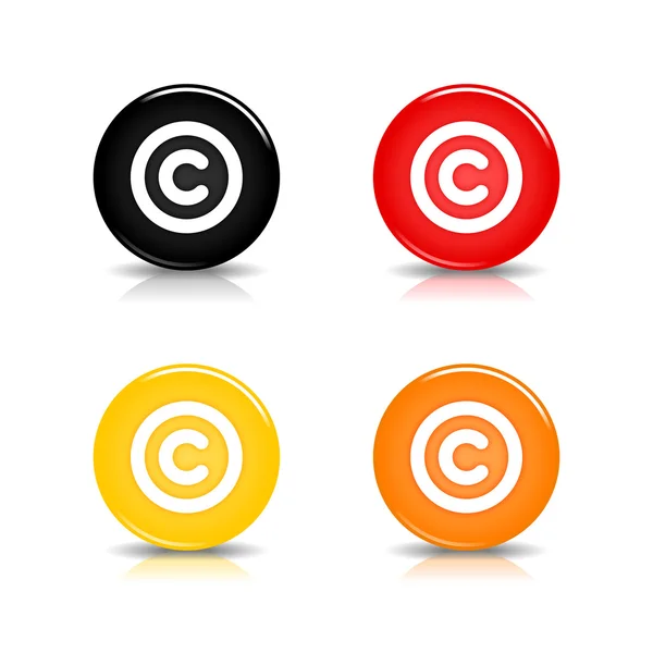 Bouton web 2.0 coloré avec signe de copyright. Formes rondes avec réflexion et ombre sur fond blanc. 10 eps — Image vectorielle