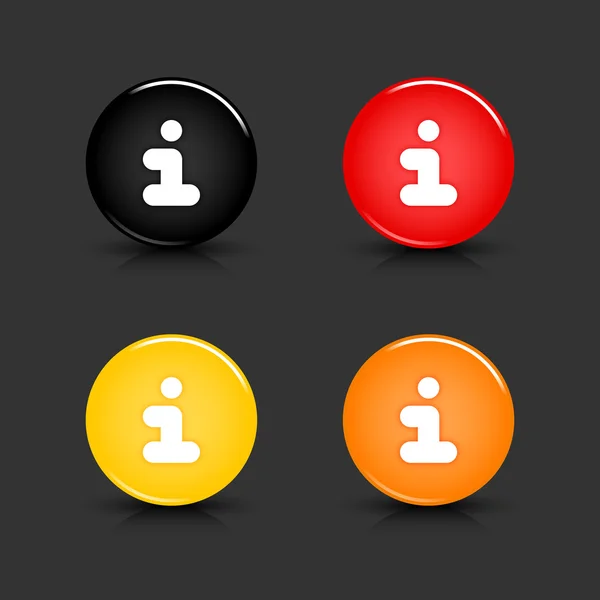 Colorido web 2.0 botão com símbolo de informação. Formas redondas com reflexão e sombra sobre fundo cinza. 10 eps —  Vetores de Stock