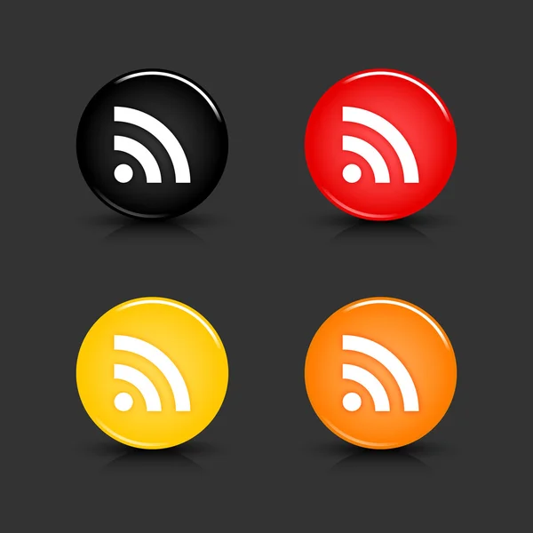 Färgade webben knappen med RSS-skylt. runda glasartade former med skugga och eftertanke på grå. 10 eps — Stock vektor