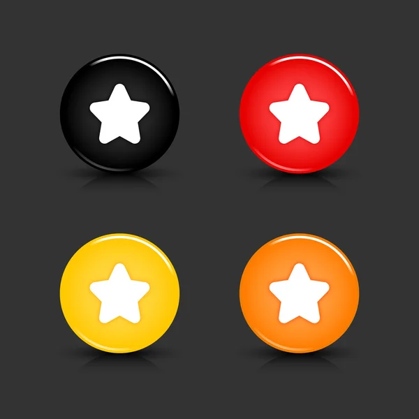 Przycisk kolorowe web 2.0 z gwiazda znak. okrągłe kształty z refleksji i cień na szarym tle. 10 eps — Wektor stockowy