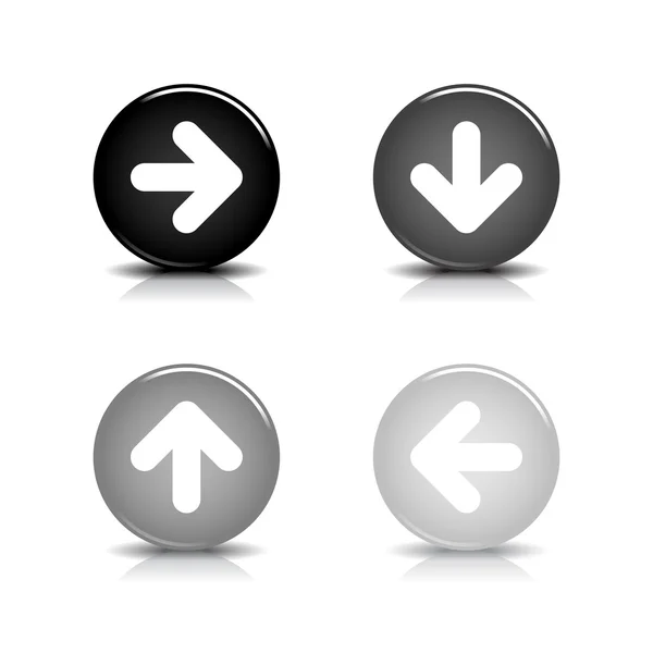Botão de internet redondo com sinal de seta. Forma redonda brilhante cinza com sombra e reflexão. Fundo branco —  Vetores de Stock