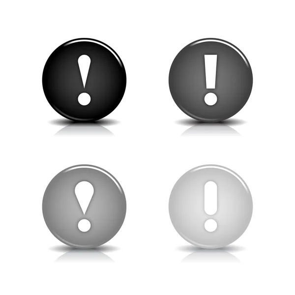 Botão web 2.0 brilhante com sinal de atenção. Formas redondas cinza com reflexão e sombra sobre fundo branco. 10 eps — Vetor de Stock