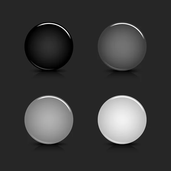 Tlačítko černá prázdné kolo lesklý web s stín a reflexe na černém pozadí — Stockový vektor