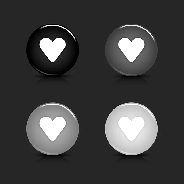 Grayscale brillante redondo web 2.0 botón icono de corazón con reflexión y sombra en gris. 10 eps — Vector de stock