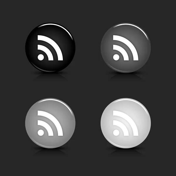 光沢のある丸い web 2.0 ボタンの rss アイコン反射とグレーの影グレースケール。10 の eps — ストックベクタ