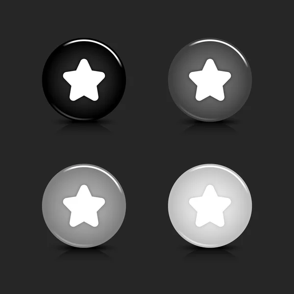 Icône étoile bouton web 2.0 ronde brillante en niveaux de gris avec réflexion et ombre sur gris. 10 eps — Image vectorielle