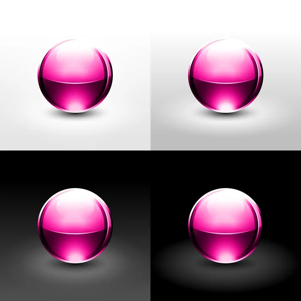 Bola rosa con sombra y brillante sobre fondo blanco, gris y negro . — Vector de stock