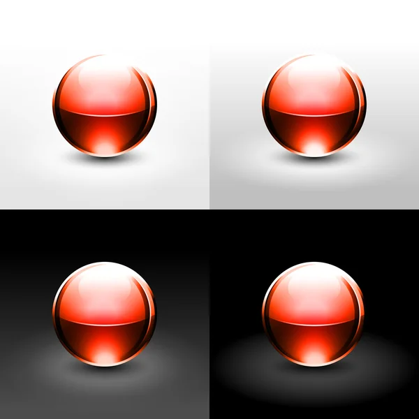 Bola de brillo rojo con sombra negra y brillante sobre fondo blanco, gris y negro . — Vector de stock