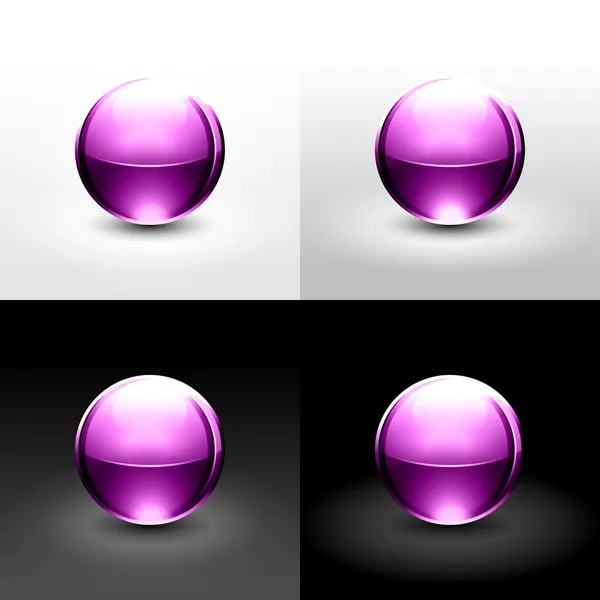 Bola rosa con sombra y brillante sobre fondo blanco, gris y negro . — Vector de stock