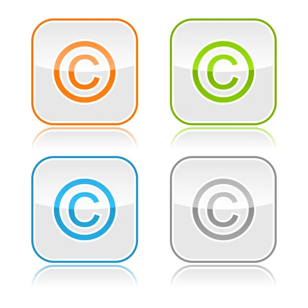 Color gray glassy button with copyright and color reflection — Stock Vector