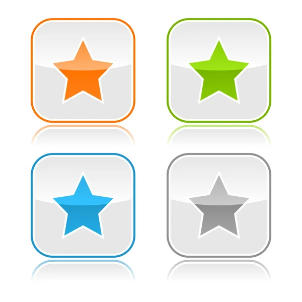 Couleur bouton vitreux gris avec étoile et réflexion des couleurs — Image vectorielle
