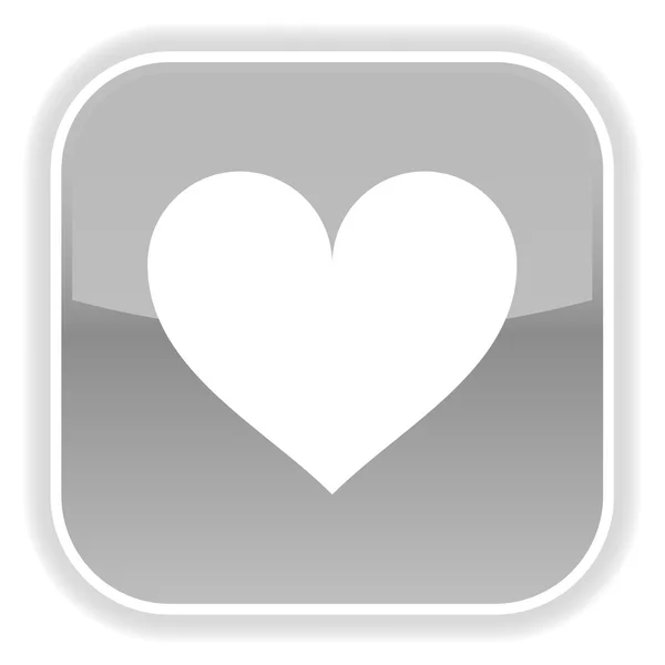 Botão brilhante cinza com símbolo de coração em branco — Vetor de Stock