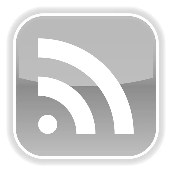 Bouton web brillant gris avec symbole rss et ombre sur blanc — Image vectorielle