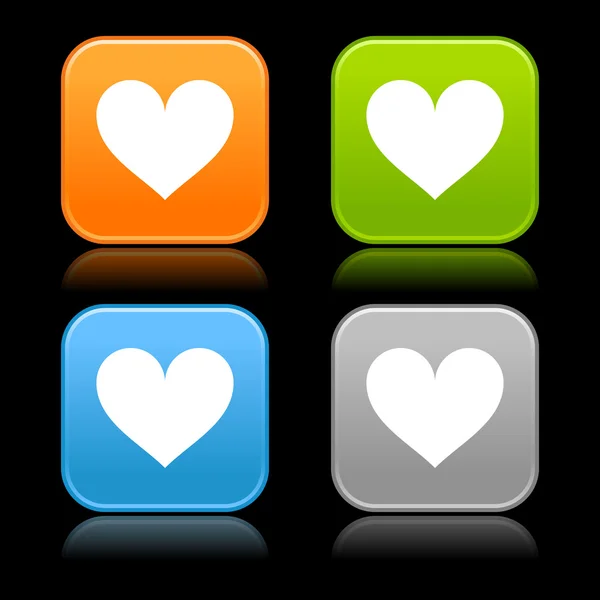 Μπερδεμένη χρώμα στρογγυλεμένες τετράγωνα κουμπιά με το σύμβολο της καρδιάς σε μαύρο φόντο — Διανυσματικό Αρχείο