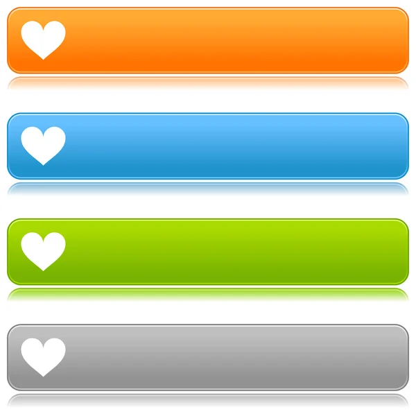 Herzzeichen Web 2.0 Navigationsleiste. farbig glänzende Internet-Tasten mit Schatten auf weißem Hintergrund — Stockvektor
