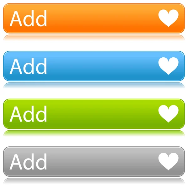 Boutons arrondis de couleur mate avec symbole de coeur et texte sur blanc — Image vectorielle